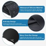 2 Pack Silicone Swim Cap for Men Women, Unisex Adult Swimming Caps for Short/Long Hair to Keep Hair Dry, Waterproof Bathing Caps for Swimming with Ear Plugs & Nose Clip Set(Black&Navy)