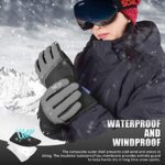 MCTi Ski Gloves,Winter Waterproof Snowboard Snow 3M Thinsulate Warm Touchscreen Cold Weather Women Gloves Wrist Leashes Grey Small