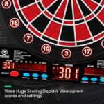 Electronic Dart Board LED Electric Digital Scoreboard Dart Boards for Adults with Solid Wood Cabinet, up to 8 Players, 34 Games and 355 Variations, with 12 Soft Tip Dartboard Set