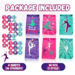 30 Gymnastics Bags, Gymnastics Party Favors Goodie Bags with 36 Gymnastics Stickers for Kids Birthday Party, Gymnastics Birthday Party Decorations Supplies for Girls Birthday, Baby showers, Valentine