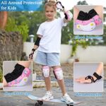 FIODAY Knee Pads for Kids Unicorn Knee Elbow Pads Wrist Guards with Drawstring Bag Adjustable Protective Gear Set for Girls Boys Inline Skating Bike Cycling Skateboard Scooter, 3-8 Years, Pink