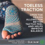 Gaiam Yoga Socks – Toeless Grippy Non Slip Sticky Grip Accessories for Women & Men – Hot Yoga, Barre, Pilates, Ballet, Dance, Home – Black/Grey 2-Pack