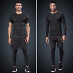 JULY’S SONG Men Compression Workout Set Dry Quick Shirt Pants Shorts Tights Jacket 5 Pieces Clothes for Gym Athletic Running Gear Black
