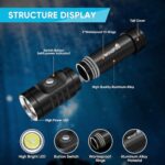WINDFIRE 5000 Lumen Scuba Diving Flashlight Dive Torch Snorkeling Light Rechargeable, 3 Modes Underwater Waterproof LED Flashlight, Submersible Safety Lights with Battery and Charger for Diving