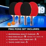 FBSPORT Ping Pong Paddle Set, Table Tennis Set with 4 Rackets and 8 Balls, Retractable Net with Storage Bag – Pingpong Paddle Accessories for Indoor/Outdoor Games