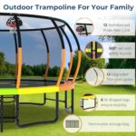Tatub 16FT Rainbow Trampoline with Positioning Points for Kids, Outdoor Recreational Trampolines with Basketball Hoop & Safety Net, Curved Poles & Storage Bag, Pumpkin Trampoline Capacity for 6-8