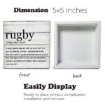 Gift for Rugby Player Rugby Fan Rugby Definition Wooden Box Sign Rugby Quotes Desk Decorative Wood Sign Home Office Decor for Desk Table Shelf 5 x 5 Inches