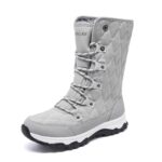TODDLLUBY Women Snow Boots Lace up with Waterproof Warm Fur Lined Mid-Calf Outdoor Winter Boots for Women Grey Size 9
