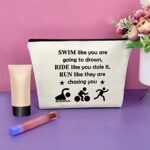 Ironman Triathlon Gifts Makeup Bag Inspirational Gift for Triathlon Lover Sport Lover Gift Triathlete Theme Gifts for Friend Funny Triathlon Gifts for Sister Swim Ride Run Cosmetic Bag