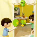 Hanging Table Tennis Trainer, Portable Ping Pong Paddle Set for Kids with Racket and Balls, Parent-Child Door Pong Game Exerciser, Full Pingpong Starter Kit for Outdoor & Indoor Games (Frog)