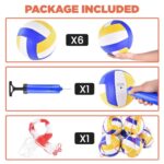 ELKCIP 6 Pack Volleyballs Official Size 5, Soft Bulk Recreational Volley Balls with Pump and Net Bag for Indoor Outdoor Beach Pool Water Sand Game Training Match Gift for Beginner Teenager, Yellow