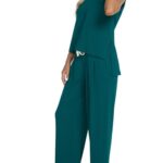 Kikibell Tow Piece Lounge Set Sweat Suits Women’s Travel Outfits Cap Sleeve Tops Wide Leg High Waisted Trousers Blue Green S