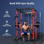 Sportsroyals Power Cage,1600lbs Multi-Function Power Rack with Adjustable Cable Crossover System and More Training Attachment, Weight Cage for Home Gym Red