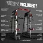 Mikolo Smith Machine, 2200lbs Squat Rack with LAT-Pull Down System & Cable Crossover Machine, Training Equipment with Leg Hold-Down Attachment