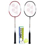 YONEX Aluminum ZR 100 Light Badminton Racquet Combo Set of 2 with Full Cover Black/Red + Mavis 200I Shuttlecock Pack of 6