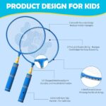 JOY SPOT! Kids Badminton Rackets Set with Soft Grip, Oversize & Lightweight Shuttlecocks Racquet with Carry Bag for Children Youth, 2 Player Sport Game for Indoor Outdoor Backyard (Blue)