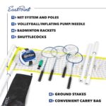 EastPoint Sports 2-in-1 Volleyball and Badminton Set – Adjustable Height Net Set – Includes 4 Rackets, 2 Shuttlecocks, and 1 Volleyball