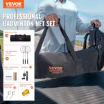 VEVOR Badminton Net Set, Outdoor Backyard Beach Park Badminton Net, Portable Badminton Equipment Set, Adults Kids Badminton Net with Poles, Carrying Bag, 4 Iron Rackets, and 3 Nylon Shuttlecocks