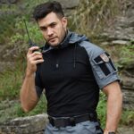 Men’s Combat Shirts Tactical Short Sleeve Shirt Cargo Military Airsoft T-Shirt with Hood Gray