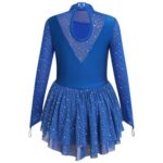 Figure Skating Dress for Girl Sparkly Sequins Mock Neck Toddler Ice Skating Rhythmic Gymnastics Leotard with Chiffon Skirt Teen Ballerina Lyrical Ballet Dance Costume Blue 5-6 Years