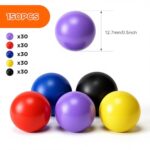 Silipull 68 Cal / 50 Cal Solid Nylon Balls, Reusable Plastic Ammo Projectiles Hard Paintball for Defense Target Shooting Practice, Self Defense(0.5 Inch,Vivid,150 Pcs)