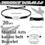 Ecation 20 Pcs Martial Arts Bracelet Unisex Karate Adjustable Black Belt Bracelet Karate Gifts Bracelets with Martial Arts Belt Party for Charm, Jiu Jitsu, Taekwondo Jewelry Gift
