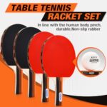 LUOXG Ping Pong Paddles Set of 4, Ping Pong Paddles and Balls, Table Tennis Rackets Set Suitable for Indoor and Outdoor Games, Family Games