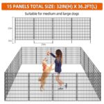 15 Panels No Dig Fence with Gate, 32 in(H) X 36 ft(L) Garden Decorative Fence Animal Barrier for Dogs, Rustproof Metal Garden Edging Border for Outdoor, Yard, Patio, Black