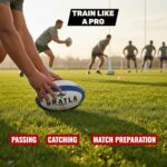 Bratla Pro Training Rugby Ball – Hand Sewn Professional Rugby Practice Ball with 3-Ply Fabric Backing, Long Lasting Grip – Size 5 & Size 4 – Ideal for Training, Match Prep, Clubs & Schools (Size 4)