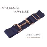 CELAEQ 2 inch Luxury Elastic Equestrian Belt, Horse Riding Belt with Rose Gold Buckle, Stretchable and comfortable waist (Navy)