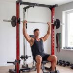 Garvee Smith Machine, 1000LBS Multi-Functional Smith Machine Home Gym, Squat Rack with LAT-Pull Down System, Power Rack with Barbell Bar, Power Cage with Attachments Full Body Training, Black/Red