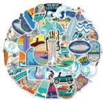 Go Surfing Stickers| 50 Pcs Summer Water Sports Waterproof Vinyl Stickers for Surfboard Water Bottles Bicycle Laptop Refrigerator Luggage Computer Mobile Phone Skateboard Bike Decals