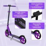 Nattork Scooter for Kids 8-12, Teens and Adults- Adjustable Height Folding Kick Scooter with Large Sturdy Wheels for a Smooth Ride, Lightweight, Anti-Shock Suspension for Boys and Girls-Purple