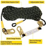 TRSMIMA Rope Harness Safety Lanyard?50ft Vertical Roofing Rope with Grab Snap Hooks Shock Absorber – Fall Protection Tree Climbing Line Kit Heavy Duty Roof Safety Equipment ANSI CE