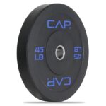 CAP Barbell Economy Olympic Bumper Plate with Blue Logo, Black, 45 lb Single