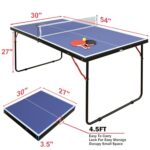 Ping Pong Table, 4.5ft Small Folding & Portable Table Tennis Table with 2 Paddles, 3 Balls & Net for Outdoor/Indoor Table Tennis Games Teens Adults & Family