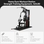 BalanceFrom Multifunctional Steel Frame Home Gym Machine with Floor Mat – Strength Training Workout Station with 160-Pound Weight Stack, Lat Pull & Low Row Bars, 4-Roll Leg Developer & Press
