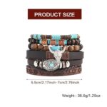 QCWN Western Turquoise Bracelets for Women Boho Leather Wrap Bracelet, Cow Head Charm Cowgirl Jewelry Accessories for Country Concert Outfits, Rodeo, Daily Wear & Gifts