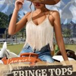 Womens Western Cowgirl Fringe Top – Country Concert Outfits Festival Tassel Hem Boho Rodeo Camisole Rave Tank Shirt(Khaki,M,10742a)