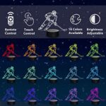 Lampeez Ice Hockey Player 3D Night Lights for Kids LED 16 Colors Remote Control Changing Touch Dimmable Table Desk Lamp Birthday Xmas Gifts Home Decor for Sports Hockey Fan