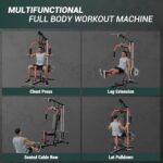 5-in-1 Multifunctional Home Gym Equipment: Full Body Workout Machine with LAT Pulldown, Chest Press, Leg Extension & Seated Row | 300 LB Capacity | Fits 1 in & 2 in Weight Plates (Not Included)