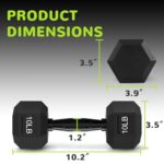 Fitvids Rubber Encased Exercise & Fitness Hex Dumbbell with Anti-Slip Metal Handle for Home Gym, 10 LB Pair