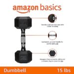 Amazon Basics Rubber Hex Dumbbell Hand Weight with Comfortable Grip for Home and Gym, 15 Pounds, Single