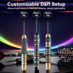 CHERAINTI Darts Metal Tip Set, 12 PCS Professional Steel Tip Darts for Dartboard with 20g 22g 24g Brass Barrels, 18 Aluminum Shafts, 36 Flights, 50 Rubber O-Rings, Sharpener Tool Kit and Gift Box
