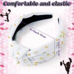 PANTIDE Cheerleader Jeweled Knotted Headband – Cheerleading Team Girls Megaphone Rhinestone Pearl Embellished Headband Non Slip Hairband Hair Accessories Party Birthday Gift for Women Girls (White)