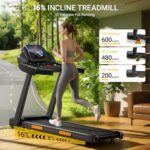 16% Incline Treadmill with Handle, 4-in-1 Foldable Treadmill with Triple-Screen Console, 3.0HP Quiet Brushless Treadmills for Home and Office Use, 400 LBS Capacity
