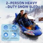 Snow Tube for Adults 2 Person, Heavy-Duty Inflatable Snow Sled with 600D Fabric Cover, Backrest, Tow Rope & Reinforced Handles, Hyperzoo Winter Toboggan–Ideal for Family & Friends