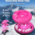 JOSEN Winter Snow Tube Sled – 47”Inflatable Thickened Heavy-Duty Snow Tubes for Sledding with Premium Canvas Cover, Fun Winter Outdoor Family Activities Christmas Birthday Gift for Adults(Pink)