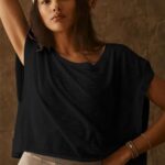 Kumufenc Women Short Sleeve Workout Shirts Open Back Tops Casual Yoga Y2k Athletic Gym Slouchy Crop Running Tees(Black,M)