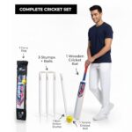 Bratla Complete Wooden Cricket Kit – Training Cricket Set with Bat, Tennis Ball, Stumps, Bail & Carry Bag – Available in Youth and Adult Sizes (Size 4)